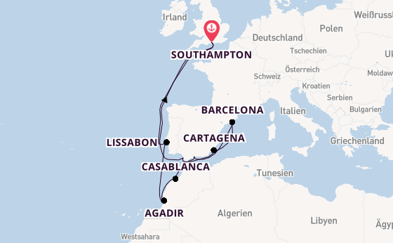 Westliches Mittelmeer ab Southampton, Großbritannien auf der Aurora