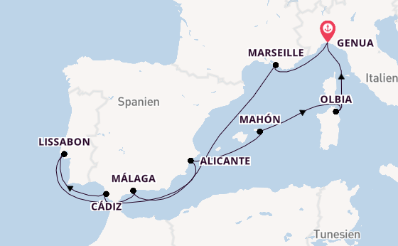 Westliches Mittelmeer ab Genua, Italien auf der MSC Sinfonia