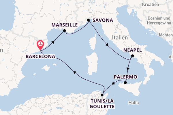 Westliches Mittelmeer ab Barcelona, Spanien auf der Costa Pacifica
