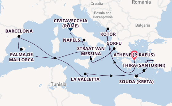 Middellandse Zee vanaf Athene (Piraeus), Griekenland met de Oosterdam