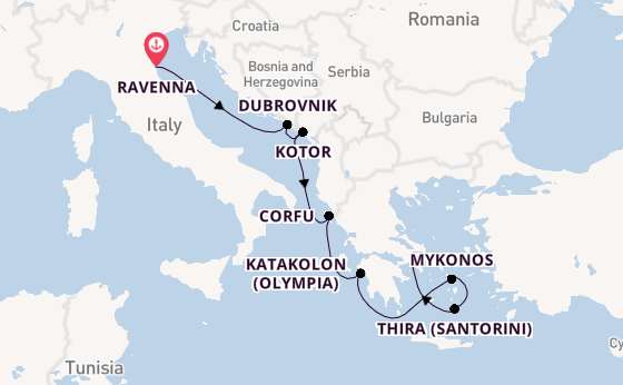 Oostelijke Middellandse Zee vanaf Ravenna, Italië met de Norwegian Pearl
