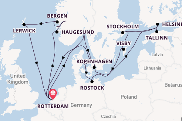 Noorwegen vanaf Rotterdam, Nederland met de Rotterdam