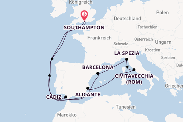 Westliches Mittelmeer ab Southampton, Großbritannien auf der Britannia