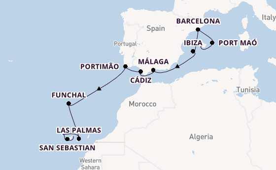 Westelijke Middellandse Zee vanaf Palma de Mallorca, Mallorca, Spanje met de MS EUROPA 2