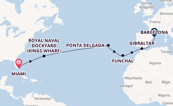 trans-Atlantisch vanaf Miami, Verenigde Staten met de Sirena