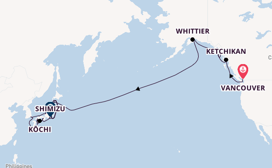 Transpacifisch vanaf Vancouver, Canada met de Riviera