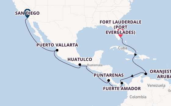 Central America from Fort Lauderdale (Port Everglades), Florida, USA with the Island Princess