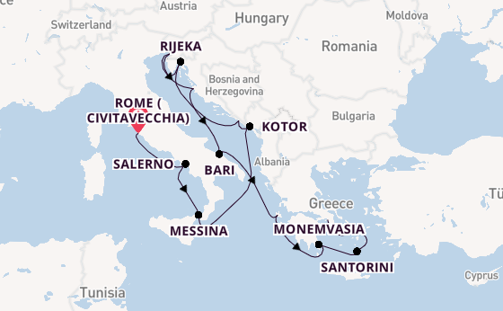 Mediterranean Sea from Rome (Civitavecchia), Italy with the Seven Seas Prestige