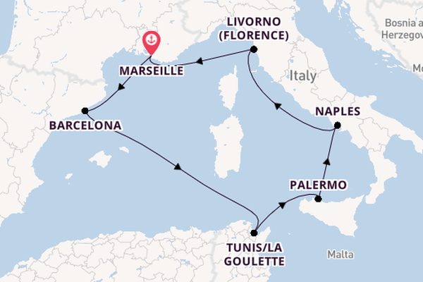 Western Mediterranean from Marseille, France with the MSC Meraviglia