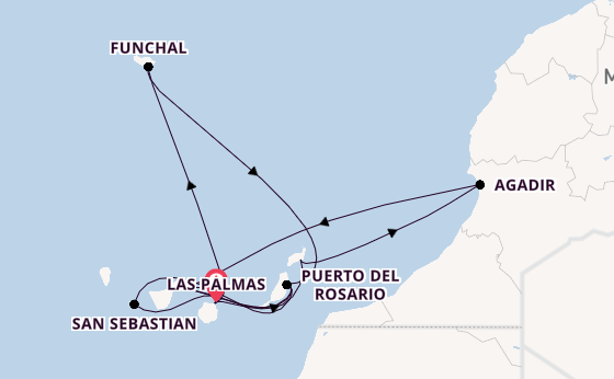 Canarische Eilanden vanaf Las Palmas, Gran Canaria, Spanje met AIDAblu