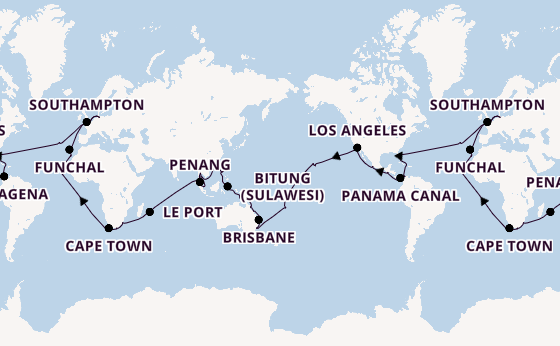Round-the-World Trip from Hamburg, Germany with the Queen Anne