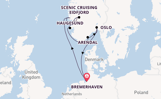 Noorwegen vanaf Bremerhaven, Duitsland met de Amera