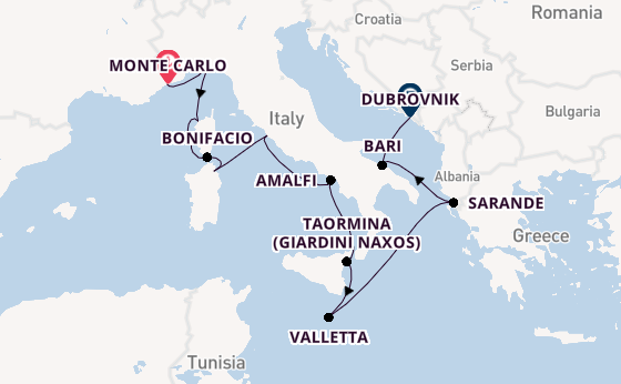 Western Mediterranean from Monte Carlo, Monaco with the Seabourn Ovation 