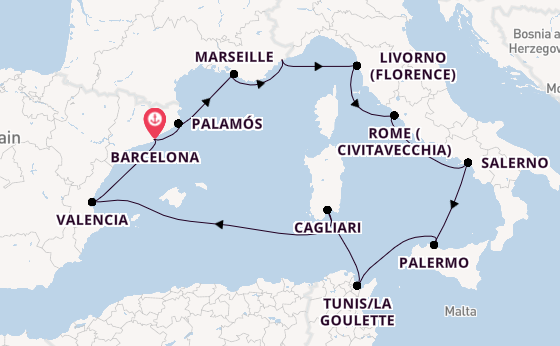 Western Mediterranean from Barcelona, Spain with the Viking Star
