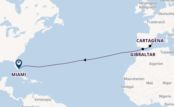 Transatlantik ab Barcelona, Spanien auf der Silver Ray