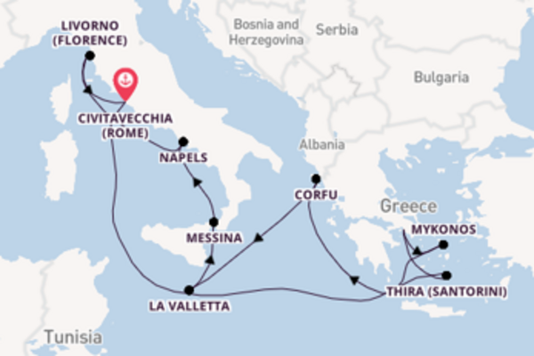 Cruise naar Civitavecchia (Rome) via Mykonos