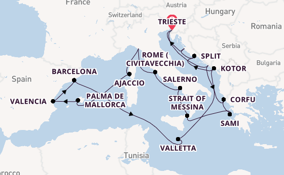 Mediterranean from Trieste, Italy with the Queen Elizabeth