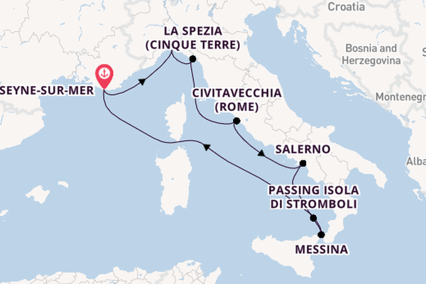 Westelijke Middellandse Zee vanaf La Seyne-sur-Mer, Frankrijk met de Costa Fascinosa