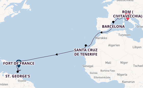 Karibik ab Civitavecchia (Rom), Italien auf der MSC World Europa