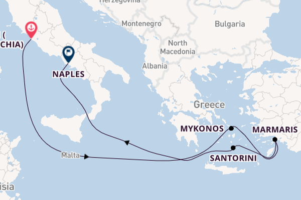 Mediterranean Sea from Rome (Civitavecchia), Italy with the MSC Divina
