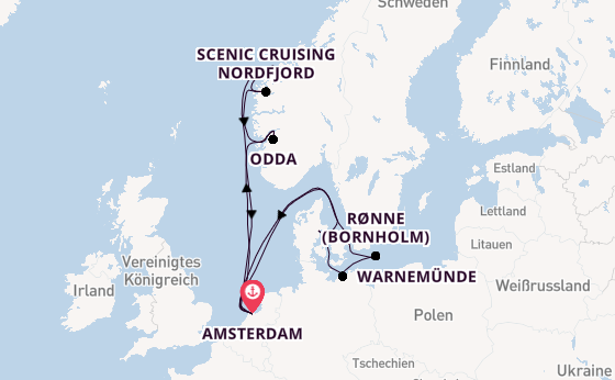 Norwegen ab Amsterdam, Niederlande auf der Zuiderdam
