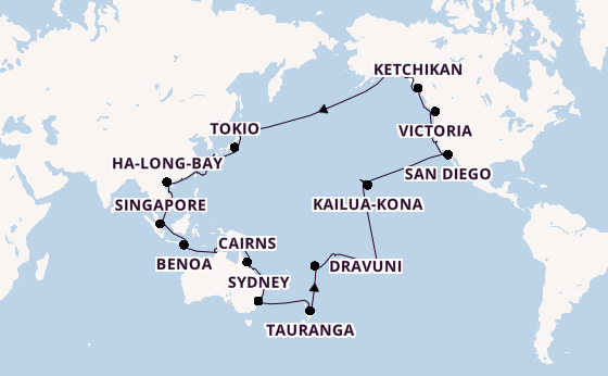 Transpacifisch vanaf Auckland, Nieuw-Zeeland met de Grand Princess