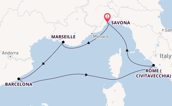 Western Mediterranean from Savona, Italy with the Costa Smeralda