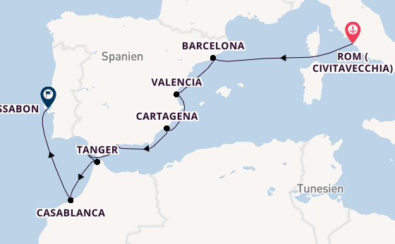Westliches Mittelmeer ab Civitavecchia (Rom), Italien auf der Silver Spirit