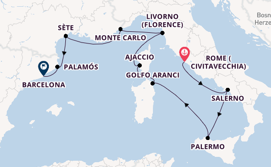 Western Mediterranean from Rome (Civitavecchia), Italy with the Allura