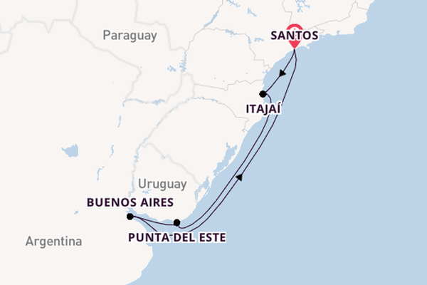 Zuid-Amerika vanaf Santos, Brazilië met de MSC Preziosa