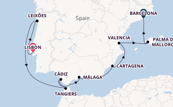 Western Mediterranean from Lisbon, Portugal with the Silver Ray