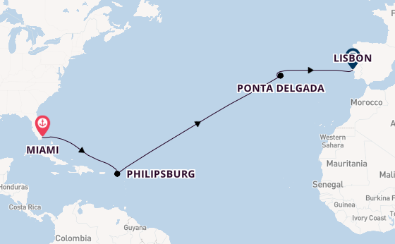 Transatlantic from Miami, Florida, USA with the MSC Meraviglia