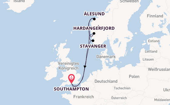 Norwegen ab Southampton, Großbritannien auf der Arvia