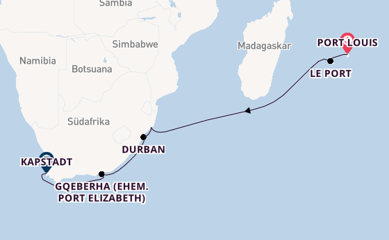 Südafrika ab Port Louis, Mauritius auf der Mein Schiff 5