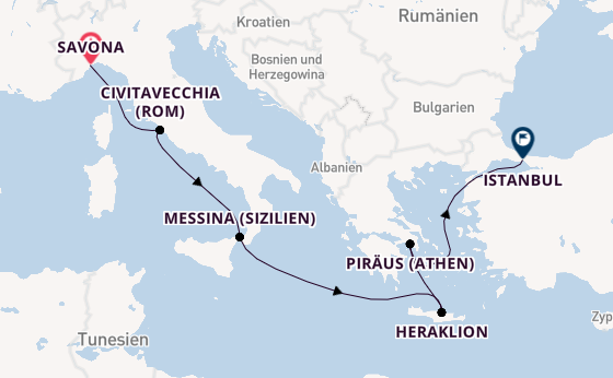 Mittelmeer ab Savona, Italien auf der Costa Pacifica