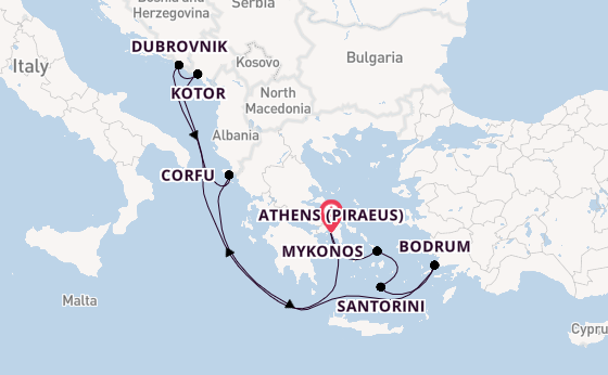 Eastern Mediterranean from Athens (Piraeus), Greece with the Scarlet Lady