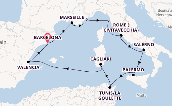 Western Mediterranean from Barcelona, Spain with the Viking Star