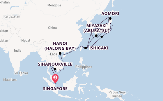 East Asia from Singapore, Singapore with the Seabourn Encore