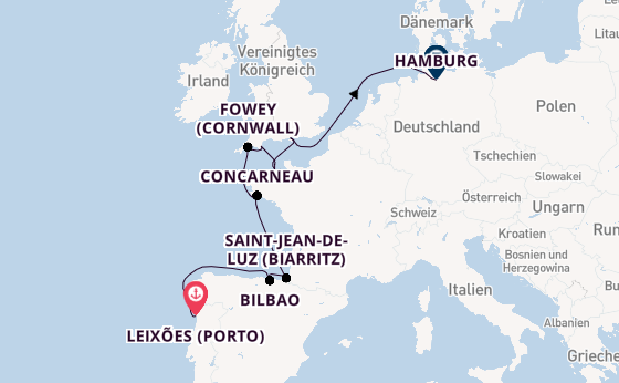 Vereinigtes Königreich ab Leixões (Porto), Portugal auf der EUROPA