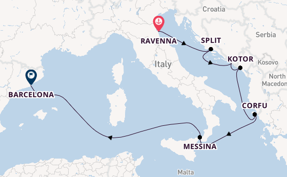 Middellandse Zee vanaf Ravenna, Italië met de Norwegian Gem