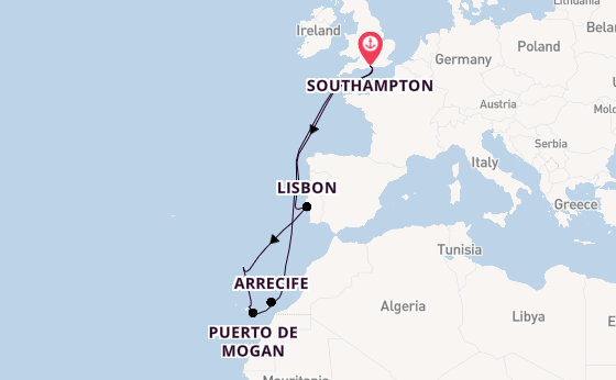 Canary Islands from Southampton, England with the Queen Victoria