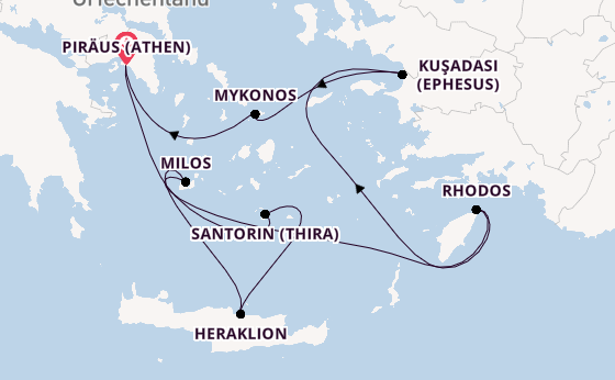 Östliches Mittelmeer ab Piräus (Athen), Griechenland auf der Silver Nova