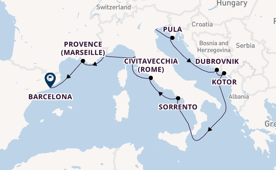 Middellandse Zee vanaf Fusina (Venice) met de Azamara Journey