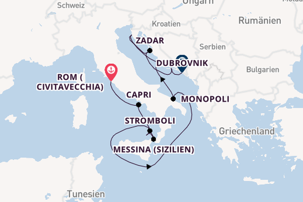 Mittelmeer ab Rom (Civitavecchia), Italien auf der EUROPA 2