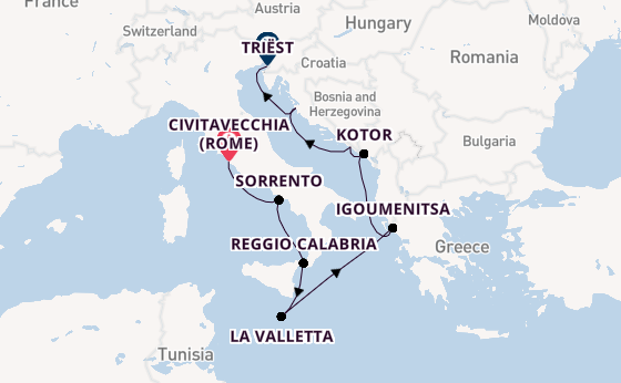 Middellandse Zee vanaf Civitavecchia (Rome), Italië met de Seven Seas Prestige