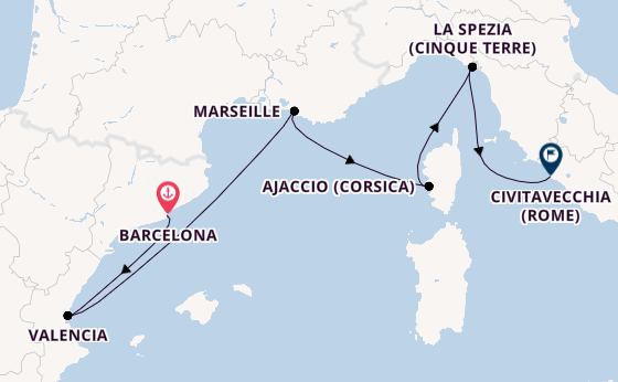 Westelijke Middellandse Zee vanaf Barcelona, Spanje met de Queen Elizabeth