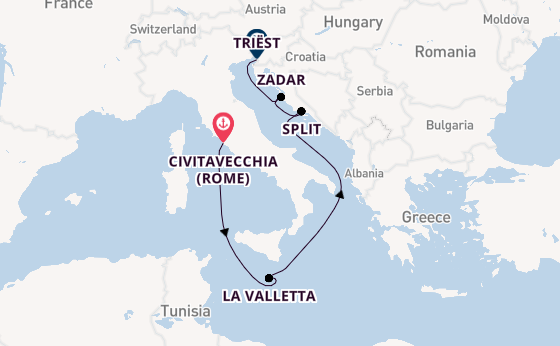 Middellandse Zee vanaf Civitavecchia (Rome), Italië met de Queen Elizabeth