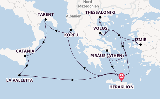 Mittelmeer ab Heraklion, Griechenland auf der Mein Schiff 5