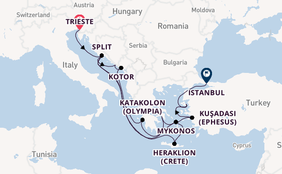 Eastern Mediterranean from Trieste, Italy with the Seven Seas Voyager