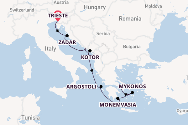 Eastern Mediterranean from Trieste, Italy with the Allura